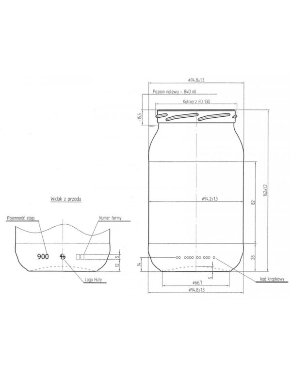 Słoik 900 ml z wieczkiem śr. 82 mm 20 szt.