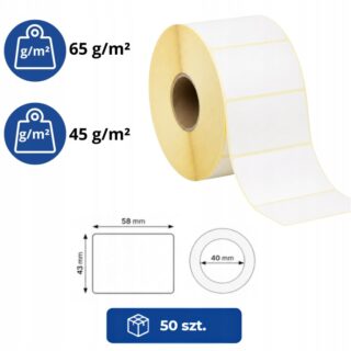 Etykiety Termiczne Samoprzylepne Do Drukarek Rolka Białe 58x43 mm 700 Sztuk